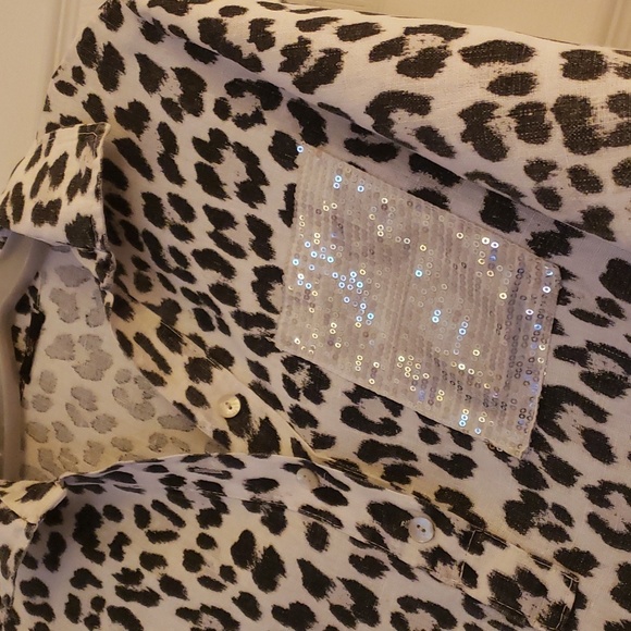 Ladles Italian Linen Leopard Print Shirtdress - Picture 4 of 5